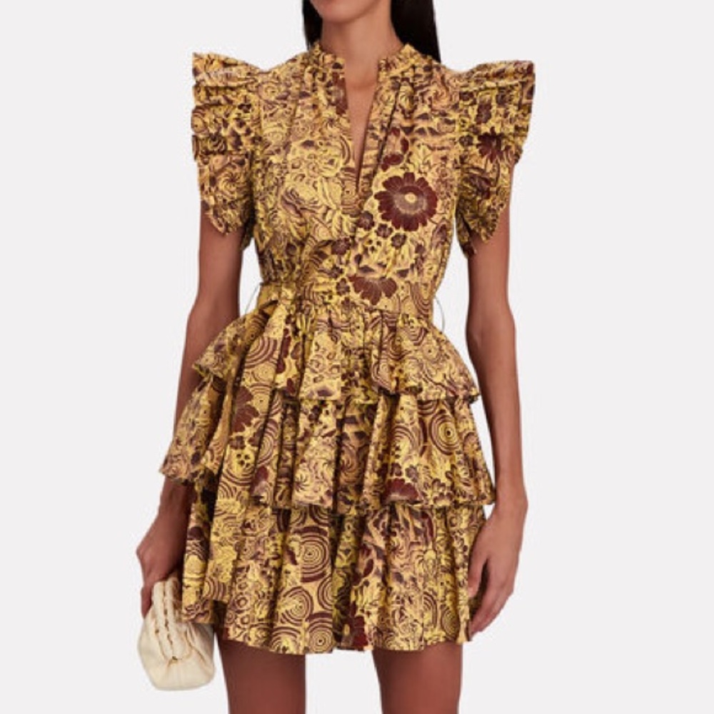ULLA JOHNSON Honoria Tiered Printed Poplin Mini Dress